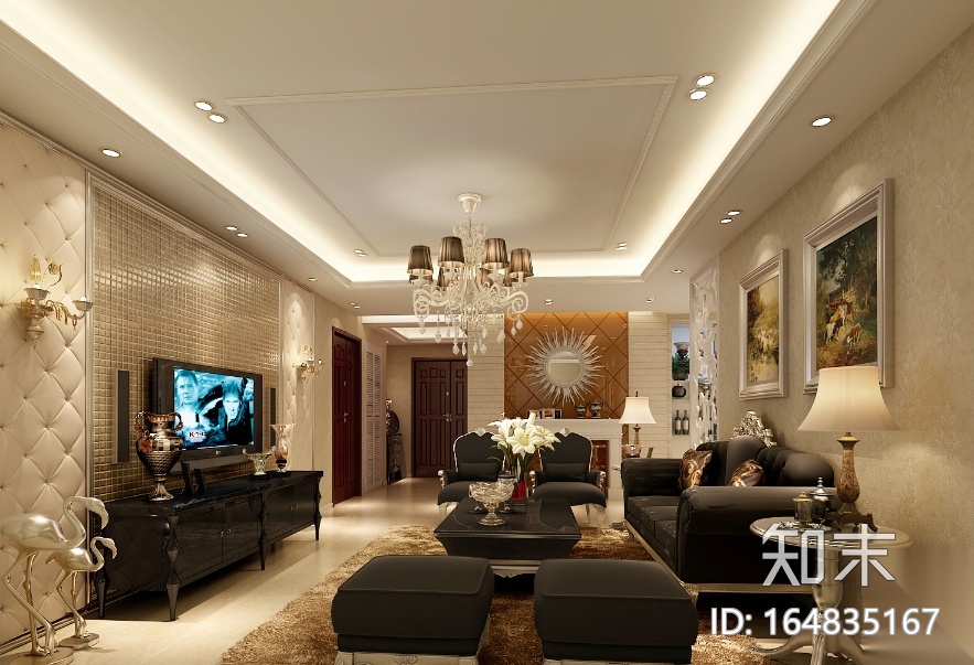 银都花园家装设计完整施工图（附效果图）cad施工图下载【ID:164835167】