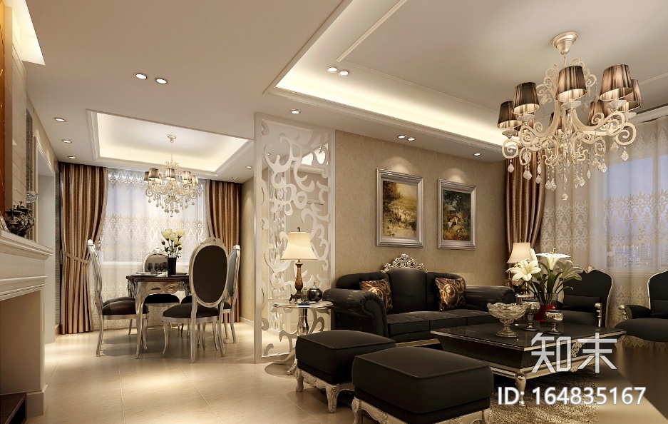 银都花园家装设计完整施工图（附效果图）cad施工图下载【ID:164835167】