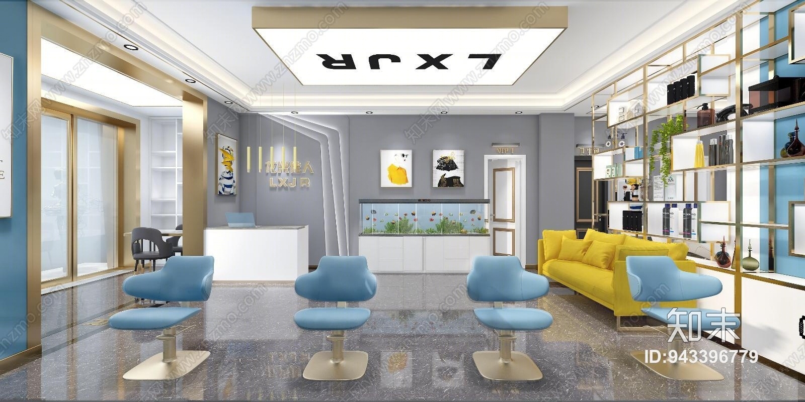 现代美容美发店铺3D模型下载【ID:943396779】