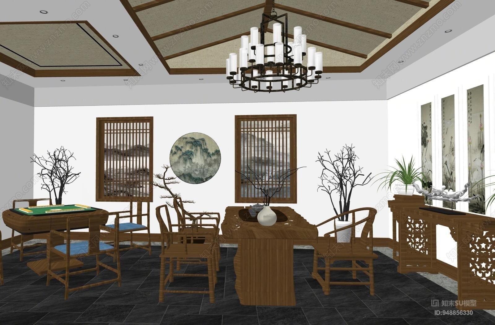 中式风格茶室SU模型下载【ID:948856330】