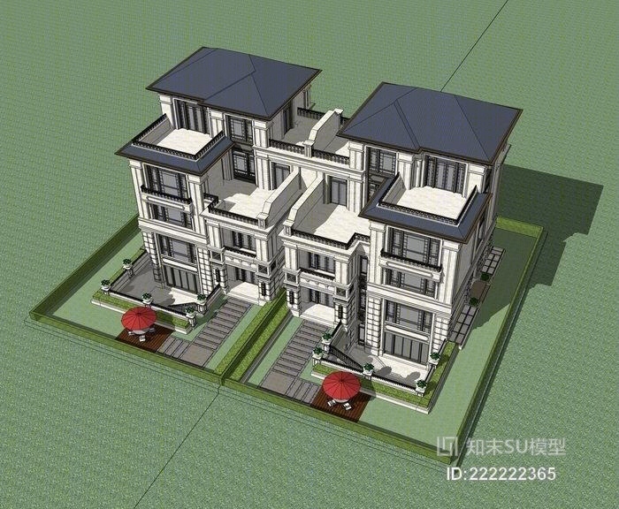 法式独栋别墅SU模型下载【ID:222222365】