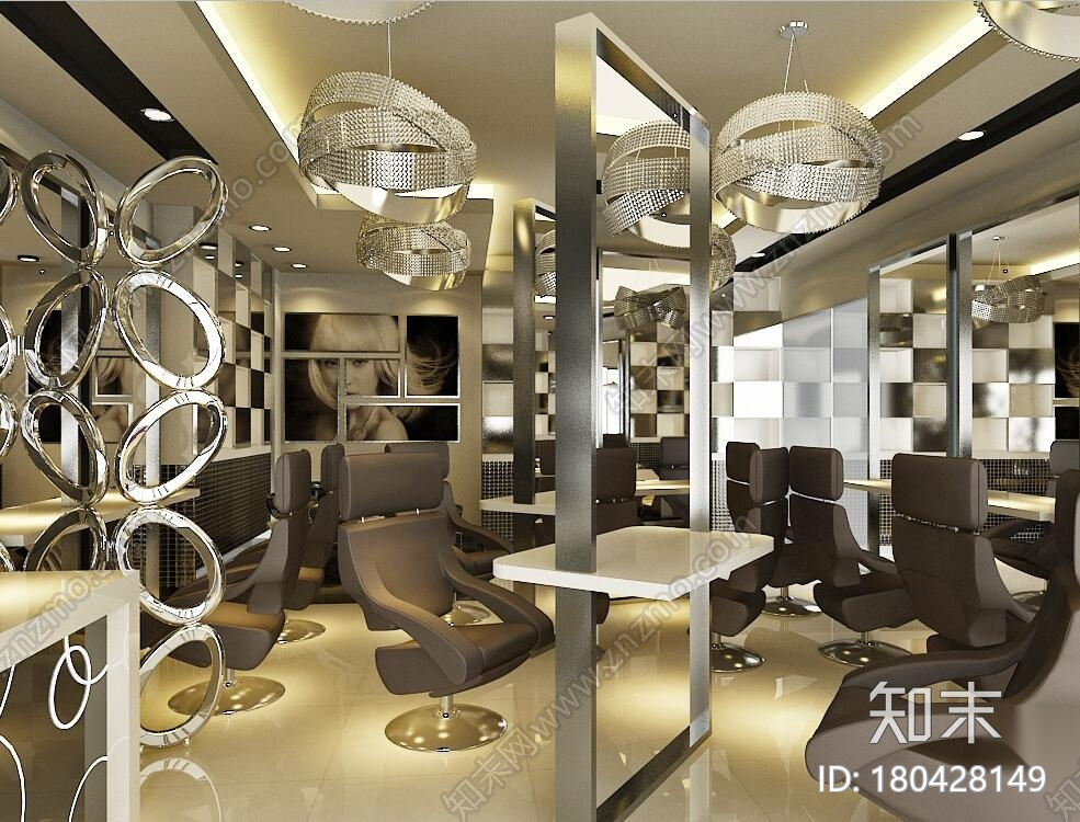 现在风格理发店施工图设计+效果图施工图下载【ID:180428149】