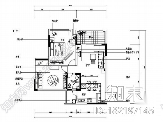 [重庆]两居室精装样板房室内施工图施工图下载【ID:182197145】