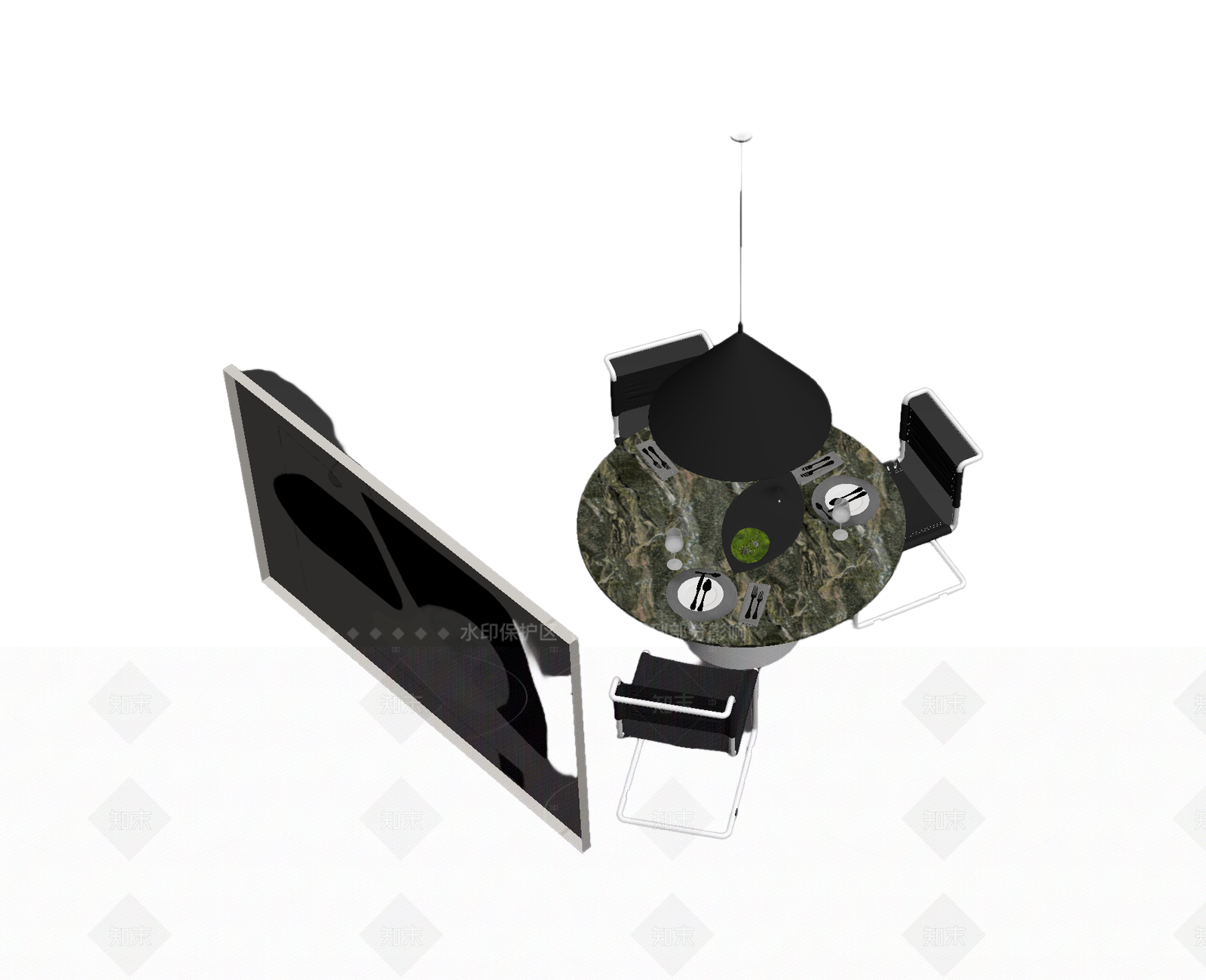 圆形餐桌及配套椅组3D模型下载【ID:1206193867】