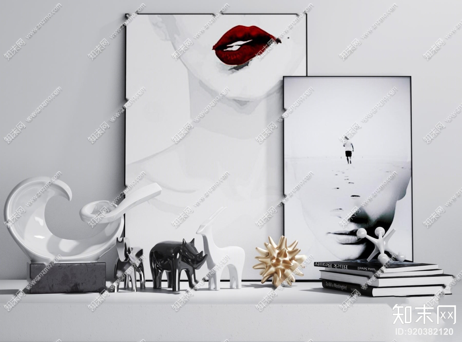 现代陶瓷动物雕塑摆件组合3D模型下载【ID:920382120】