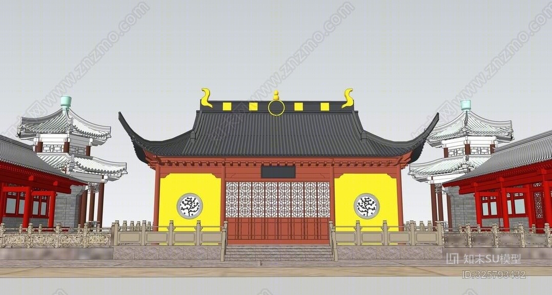 中式明清庙宇SU模型下载【ID:325793432】
