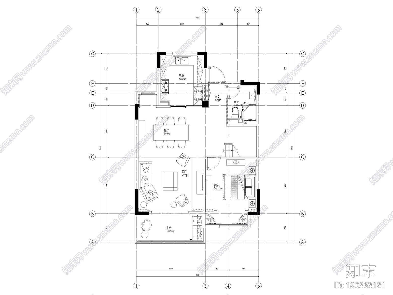 [无锡]金茂府182㎡三居上叠叠墅样板间图纸cad施工图下载【ID:180363121】