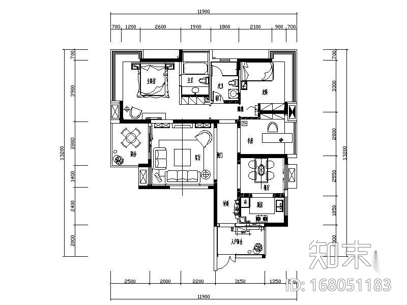 [珠江]特色三居样板房施工图施工图下载【ID:168051183】