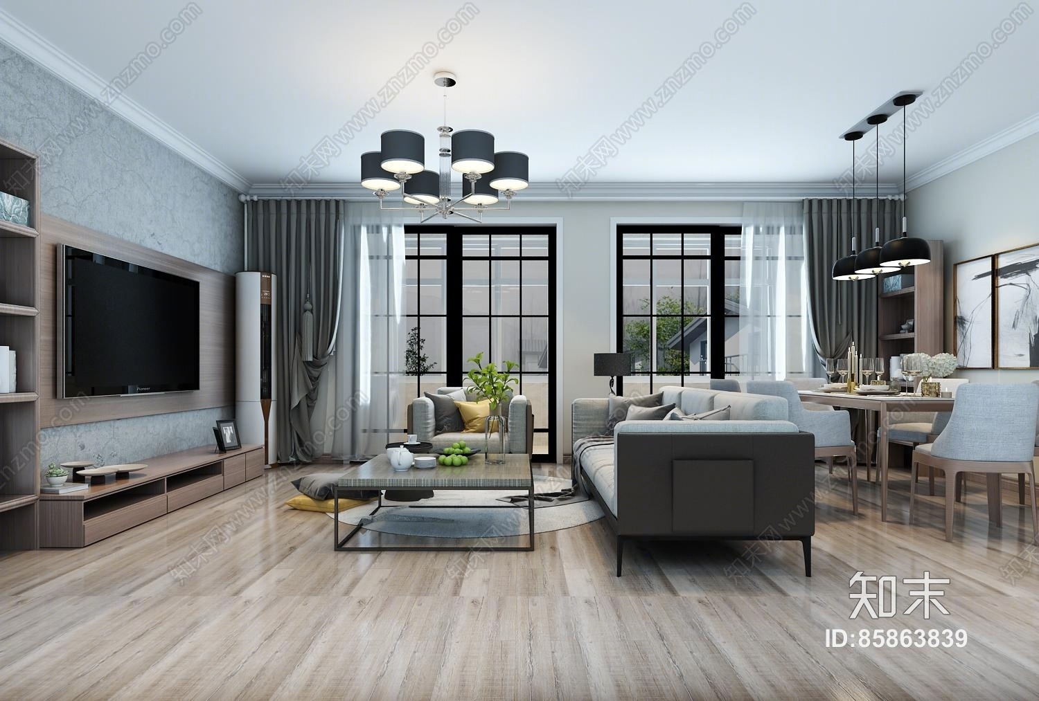 北欧场景家居客餐厅组合模型3D模型下载【ID:85863839】