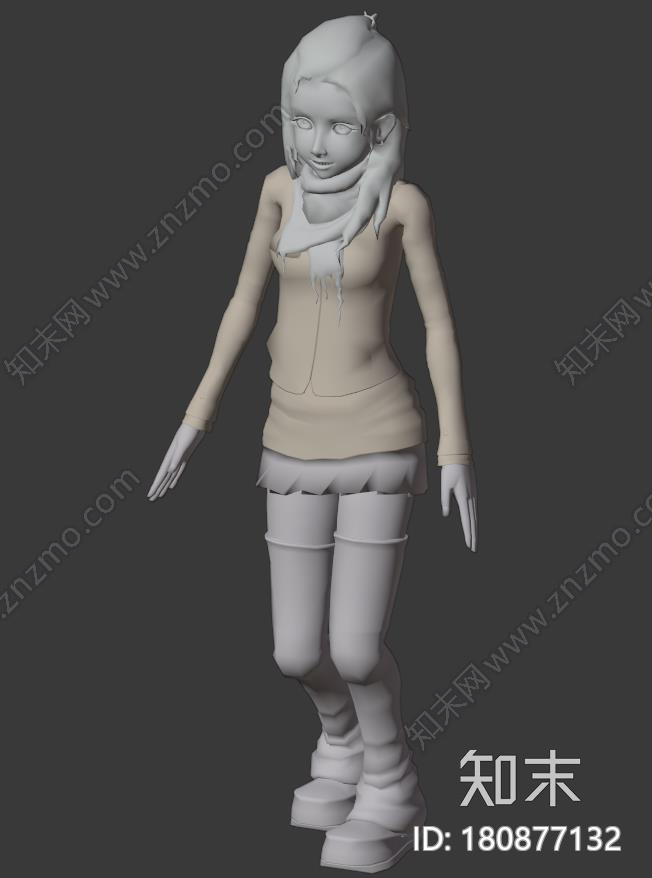卡通手绘围巾女孩CG模型下载【ID:180877132】