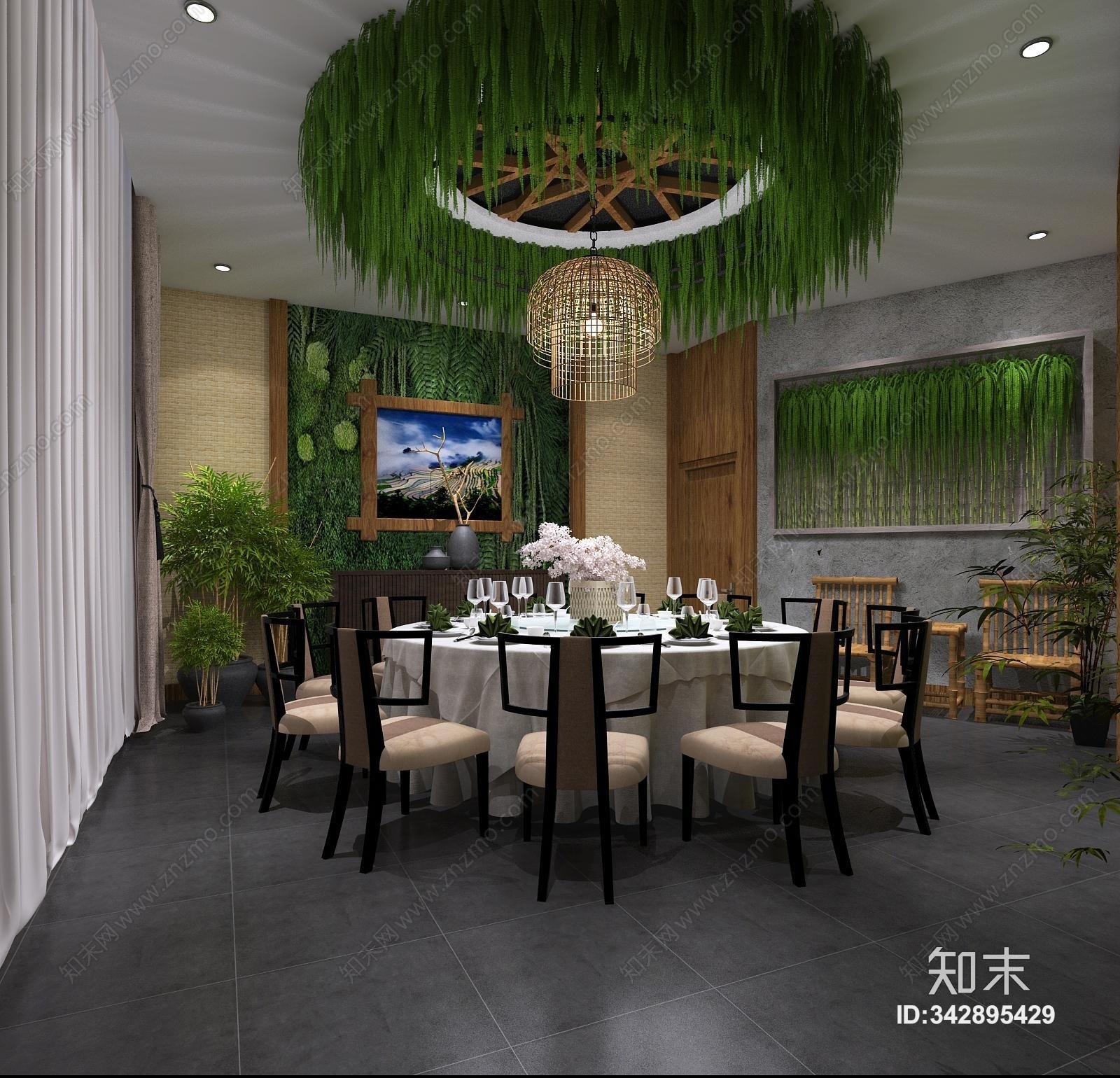 中式主题餐厅3D模型下载【ID:342895429】