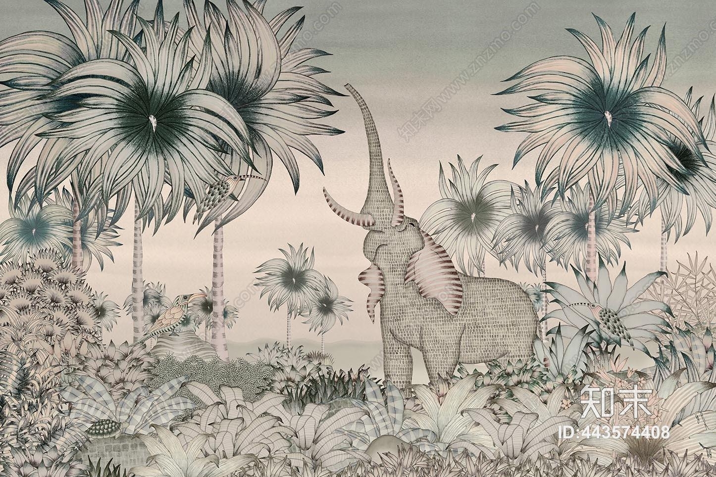 自然做旧风格动物植物壁纸贴图下载【ID:443574408】