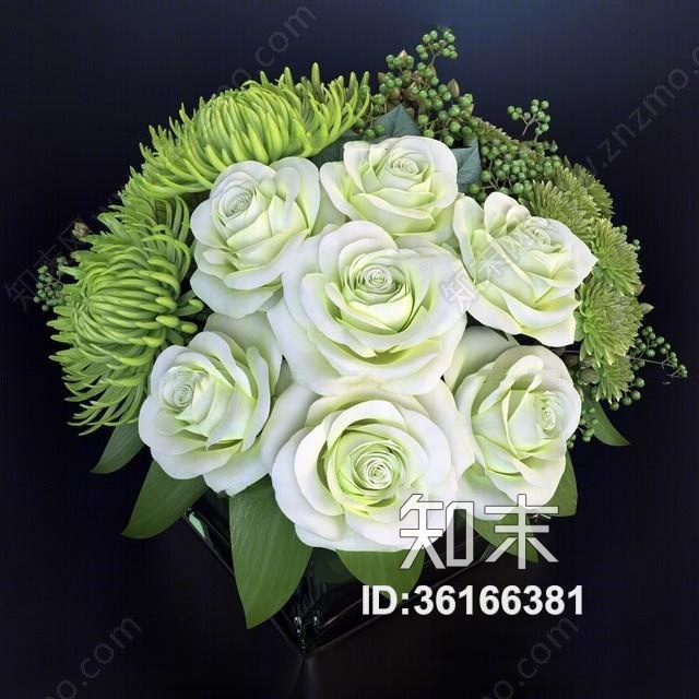 现代玫瑰花瓶3D模型下载【ID:36166381】