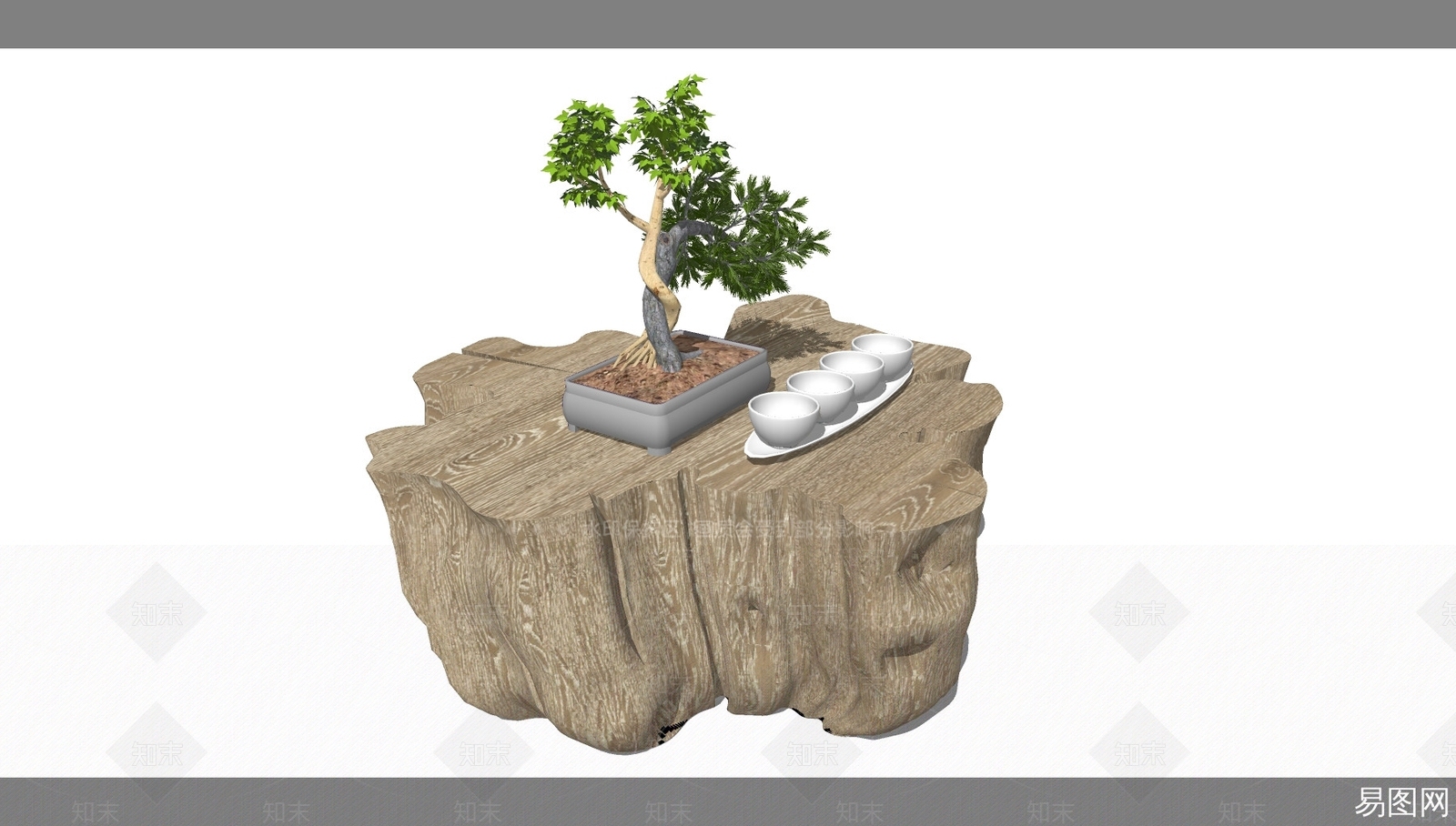 现代根雕茶座根雕茶桌SKPSU模型下载【ID:172310258】