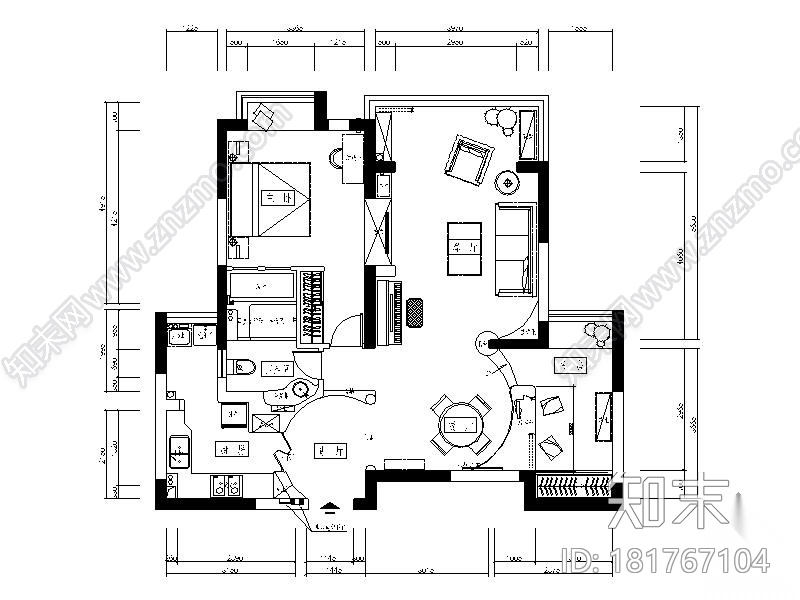 地中海二居室内装修方案cad施工图下载【ID:181767104】