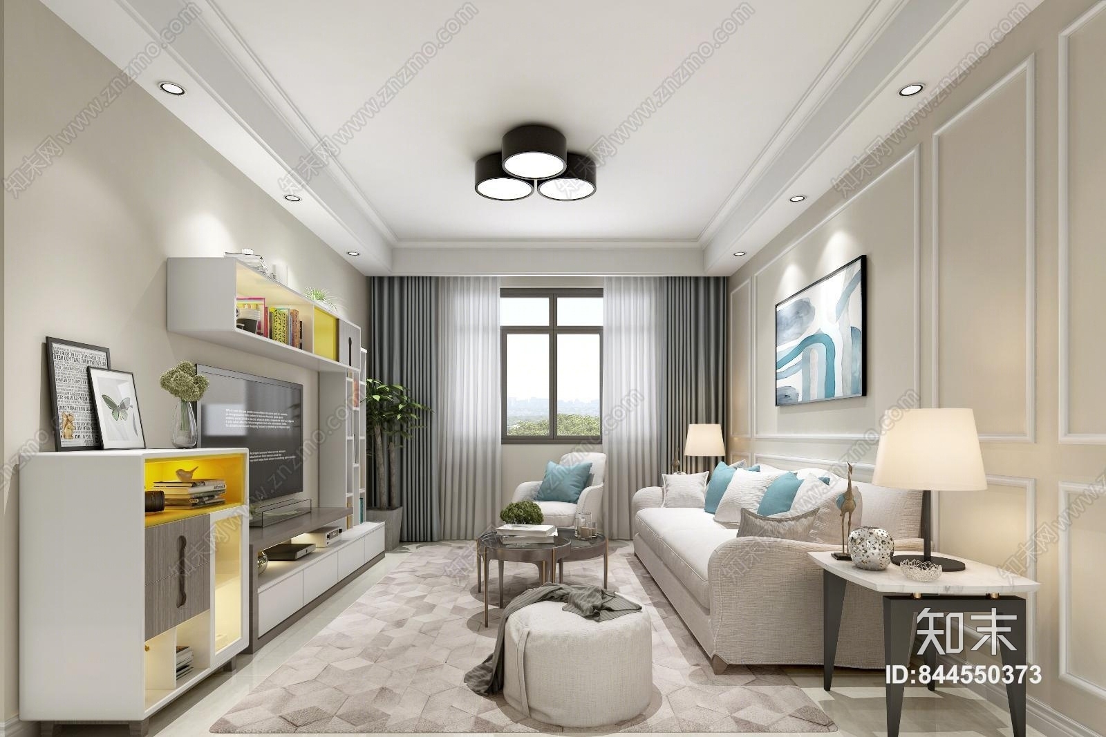 北欧客餐厅沙发茶几餐桌模型3D模型下载【ID:844550373】