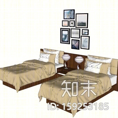 现代布艺单人床SU模型下载【ID:159253185】