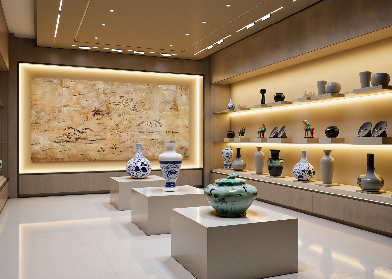 现代陶瓷展厅3D模型下载【ID:1215043650】