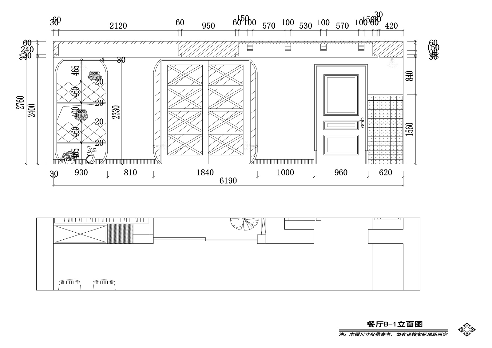 三居室地中海风格住宅装修施工图+效果图cad施工图下载【ID:160073174】