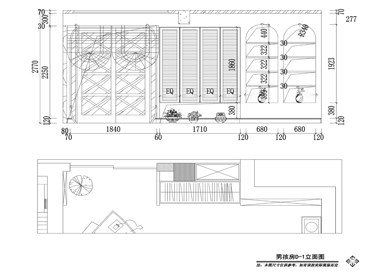 三居室地中海风格住宅装修施工图+效果图cad施工图下载【ID:160073174】