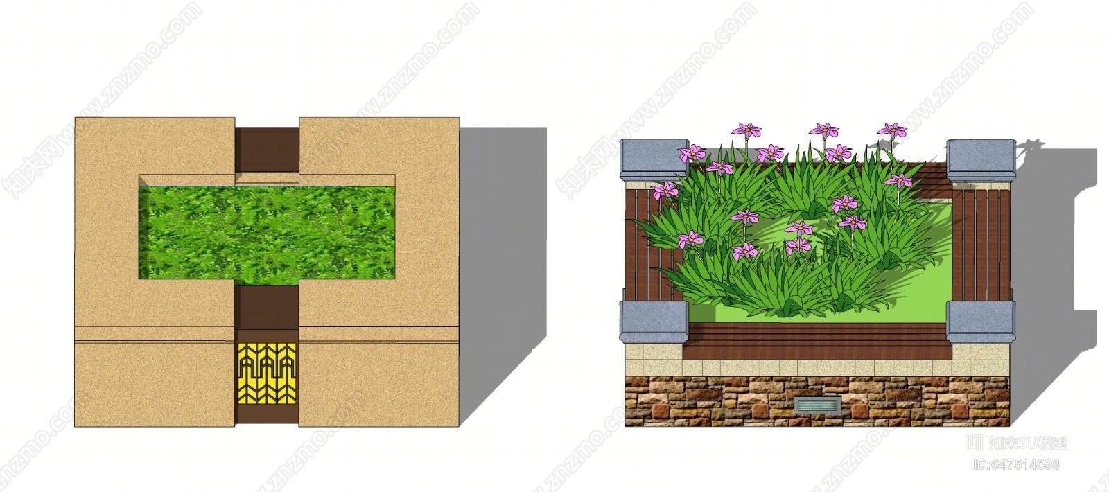 现代方形树池SU模型下载【ID:647514698】