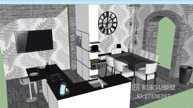 家居开放厨房SU模型下载【ID:319223024】