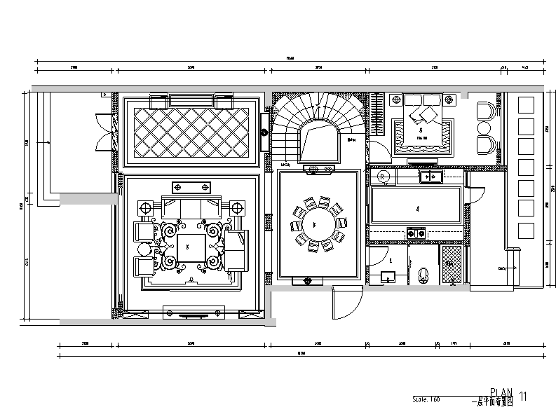 奢华风中廷森林公馆别墅设计施工图（附效果图）cad施工图下载【ID:161769167】