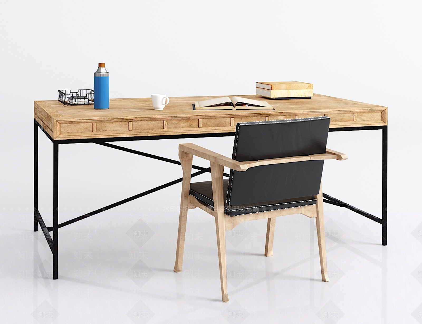 现代书桌椅子摆件组合3D模型下载【ID:334353751】