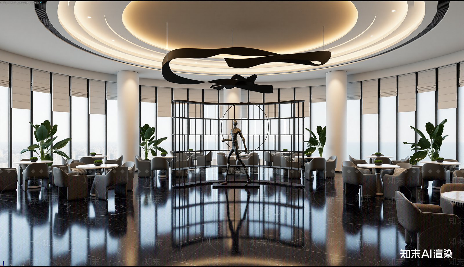 现代酒店餐厅3D模型下载【ID:1221519340】