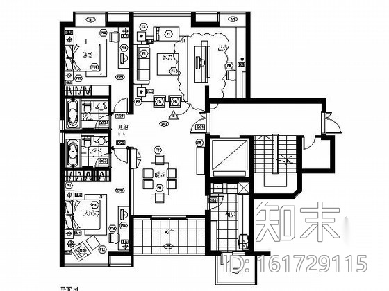 [上海]现代经典样三居样板房施工图（含实景）施工图下载【ID:161729115】