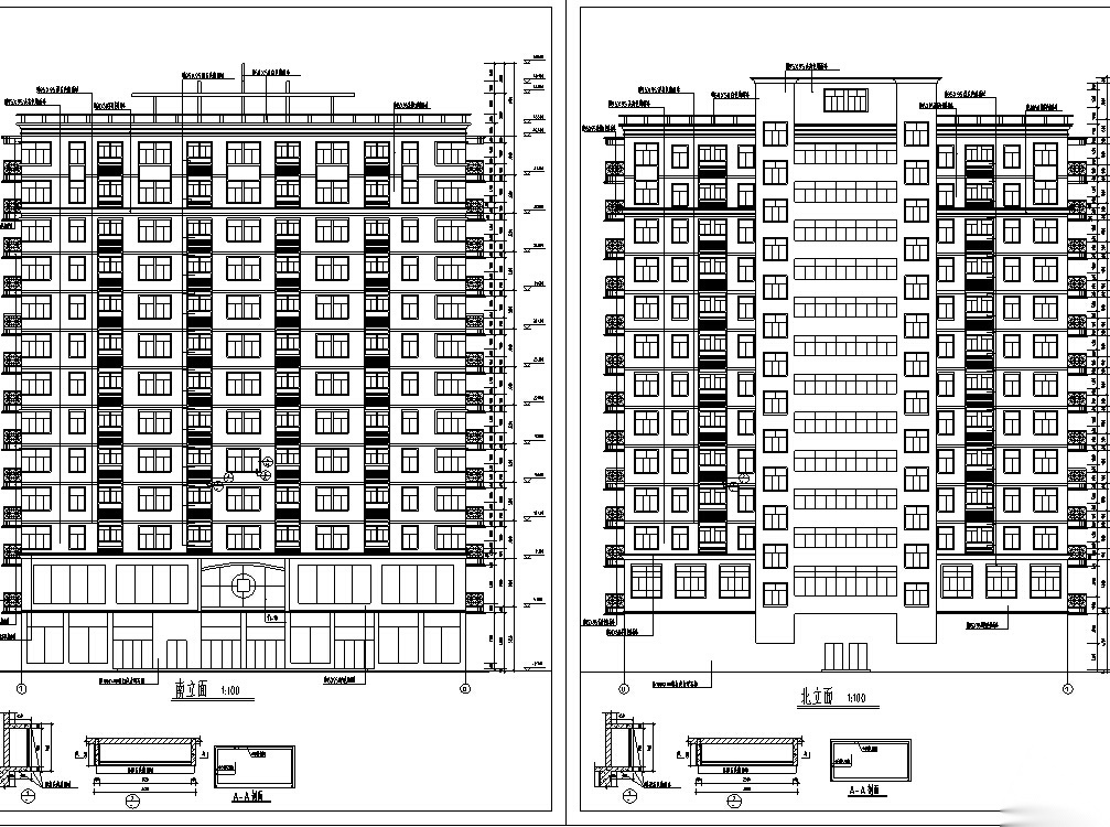 7套商住综合楼建筑设计方案初设图CAD施工图下载【ID:151452124】