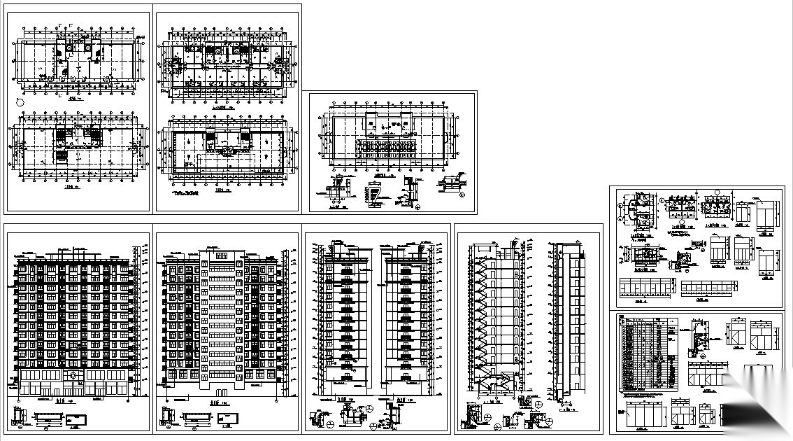 7套商住综合楼建筑设计方案初设图CAD施工图下载【ID:151452124】