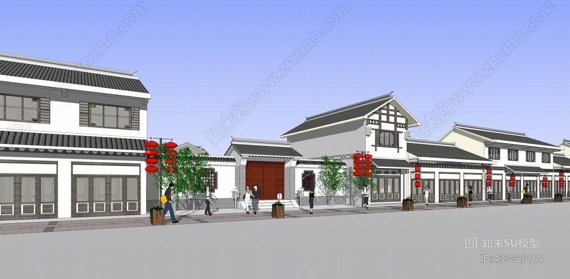 中式沿街商业+中式合院SU模型下载【ID:433820104】