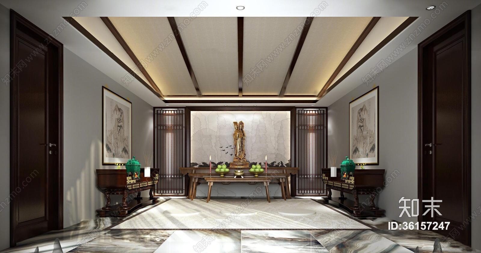 新中式佛堂3D模型下载【ID:36157247】