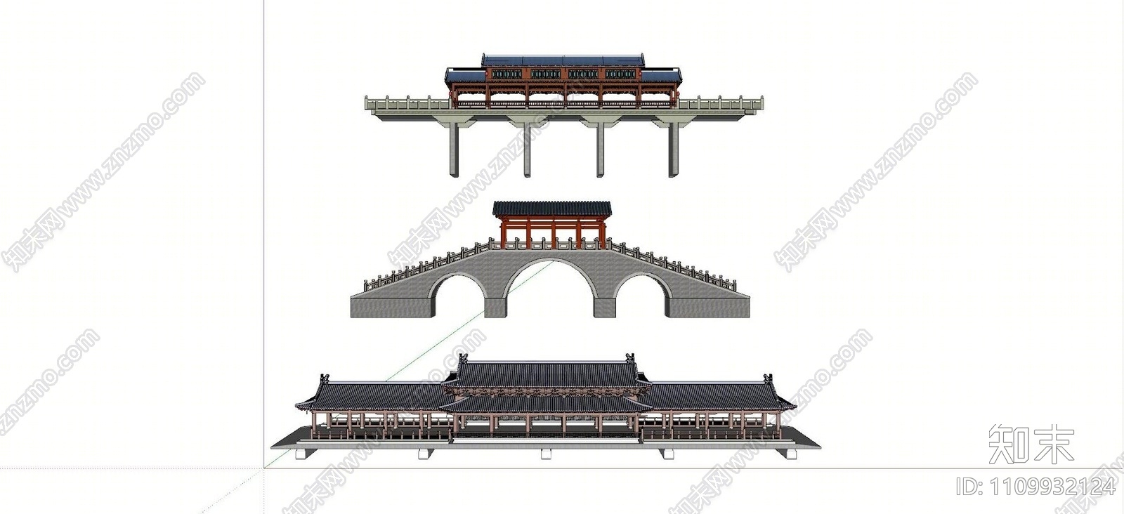 中式景观桥SU模型下载【ID:1109932124】