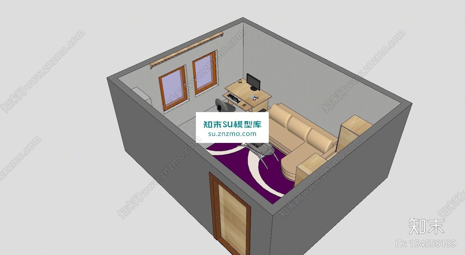 现代办公书房装饰SU模型下载【ID:154558109】