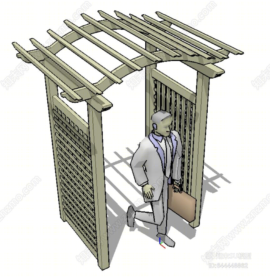 现代防腐木廊架SU模型下载【ID:644448862】