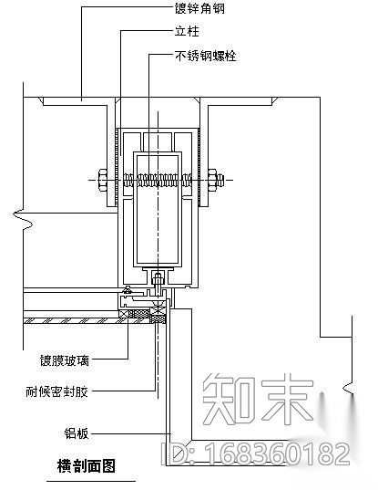 某吊挂式玻璃幕墙节点构造详图（六）（横剖面图一）cad施工图下载【ID:168360182】