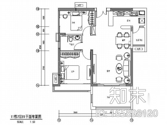 [深圳]精品花园现代风格两居室样板间装修图（含效果）cad施工图下载【ID:165898121】