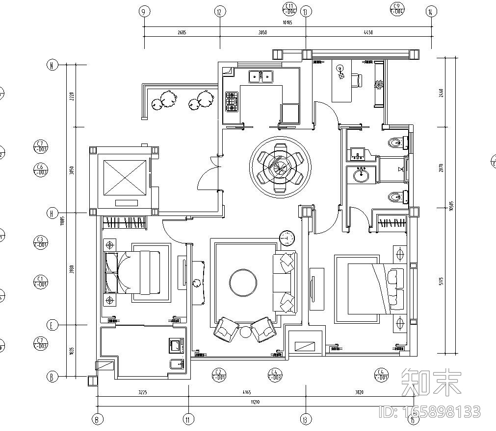 欧式香缇华府样板房B户型室内施工图设计（CAD+实景图）cad施工图下载【ID:165898133】