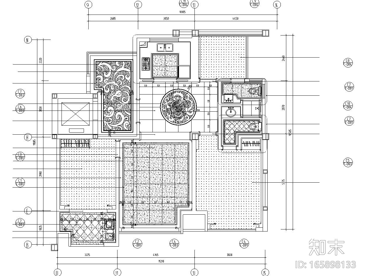 欧式香缇华府样板房B户型室内施工图设计（CAD+实景图）cad施工图下载【ID:165898133】
