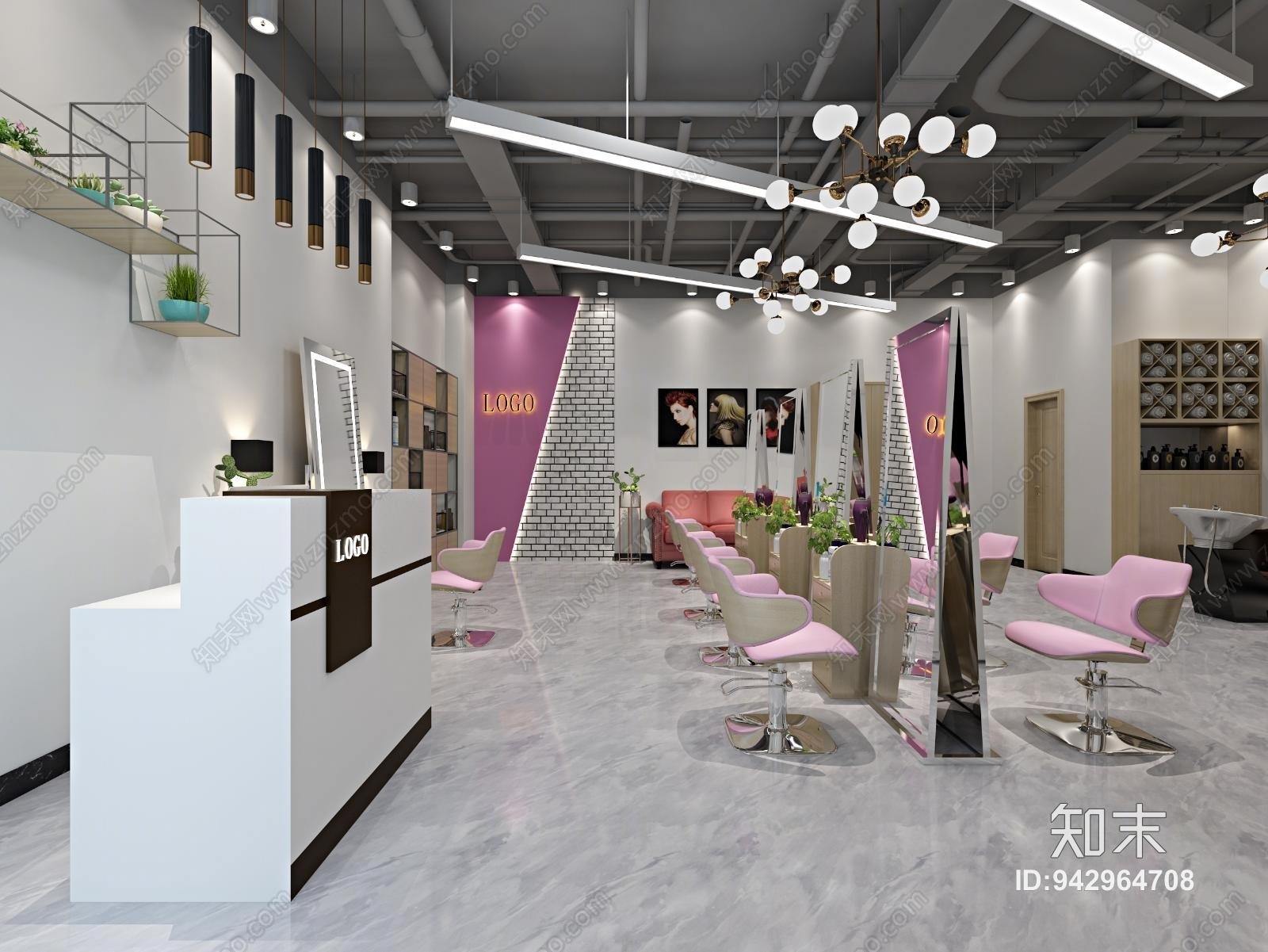工业风网红理发店3D模型下载【ID:942964708】