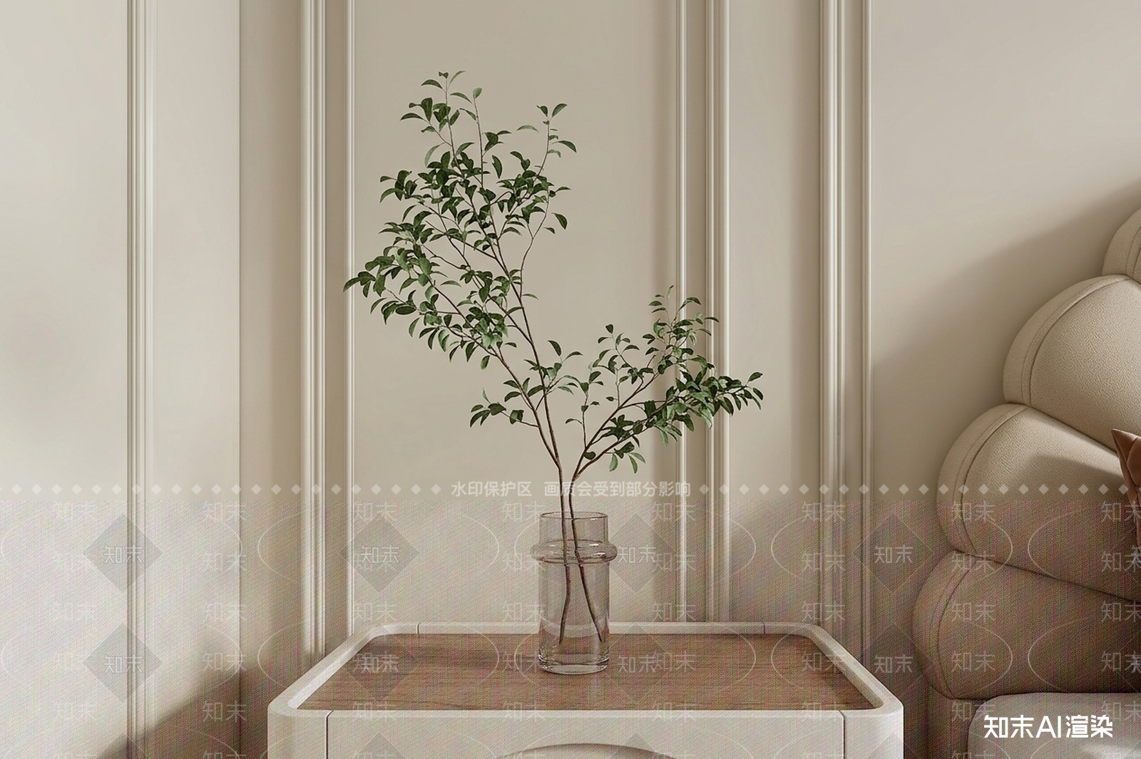装饰性绿植床头柜3D模型下载【ID:1227409342】