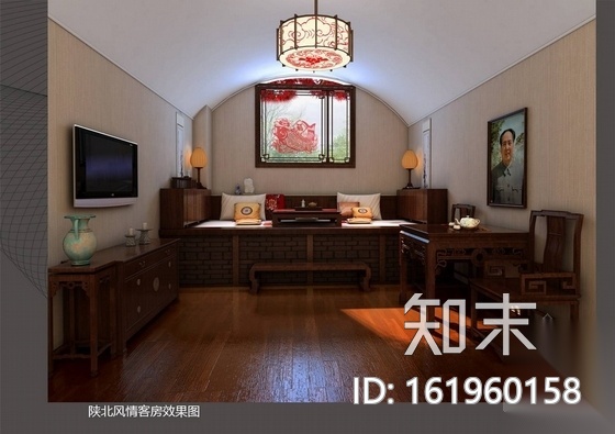 [陕西]五星级豪华酒店陕西风情客房装修施工图（含效果）cad施工图下载【ID:161960158】