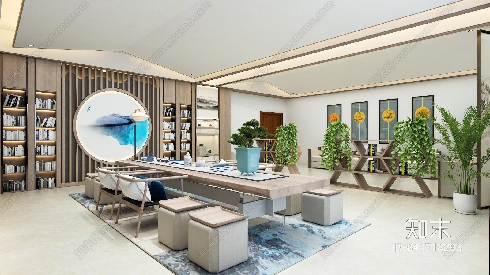 中式慢读书吧休闲区3D模型下载【ID:844718293】