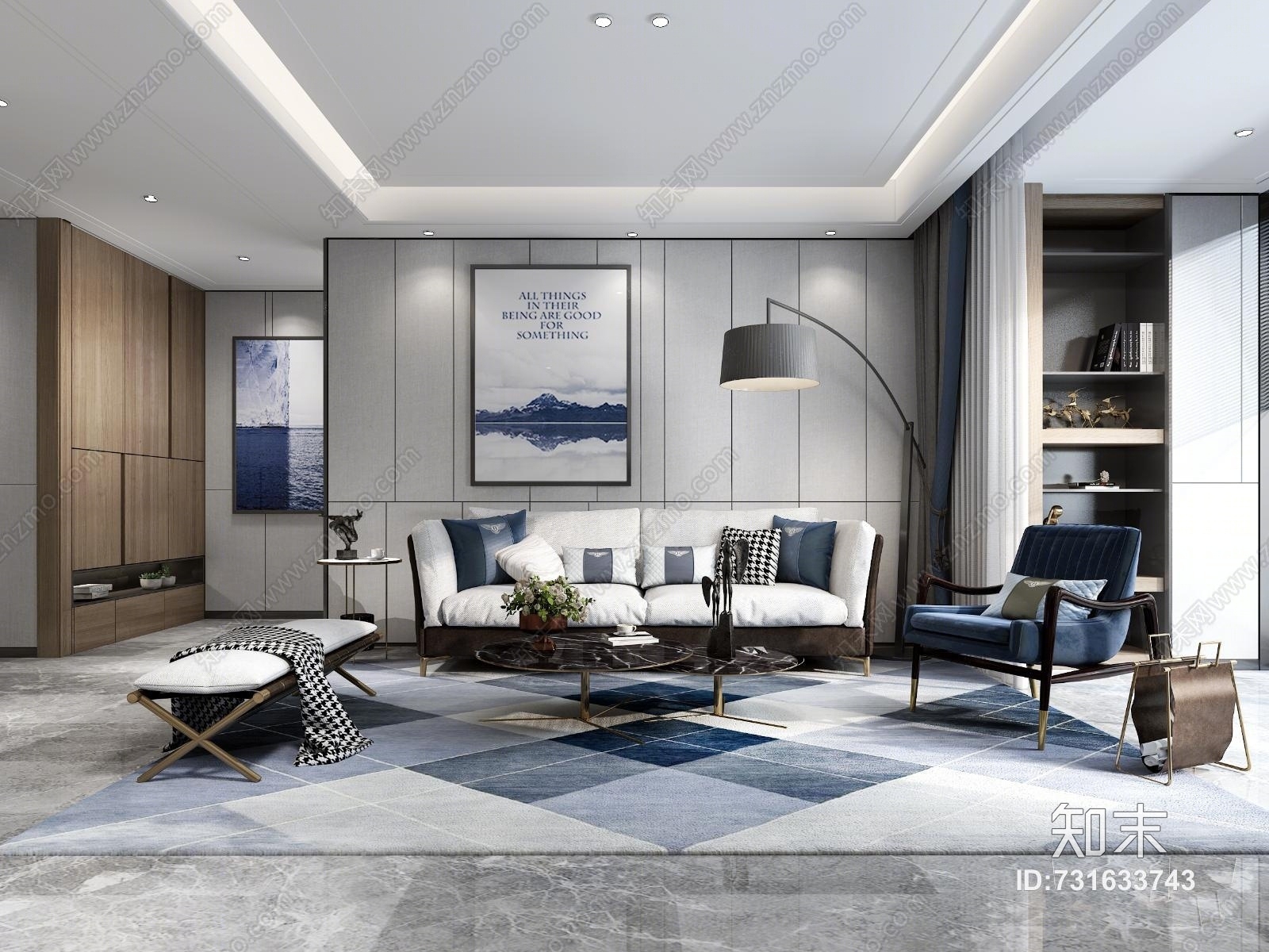 现代奢华客餐厅3D模型下载【ID:731633743】