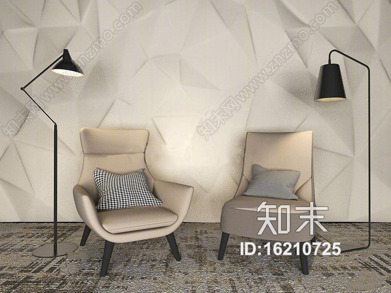 北欧单人沙发落地灯组合3D模型下载【ID:16210725】
