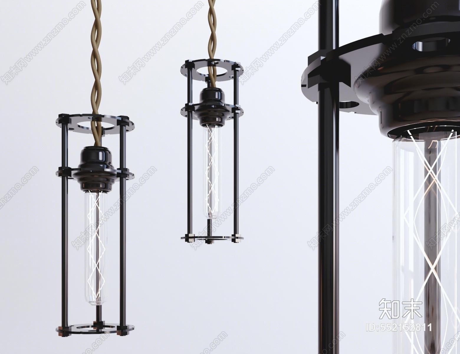 工业风灯管吊灯3D模型下载【ID:552152811】