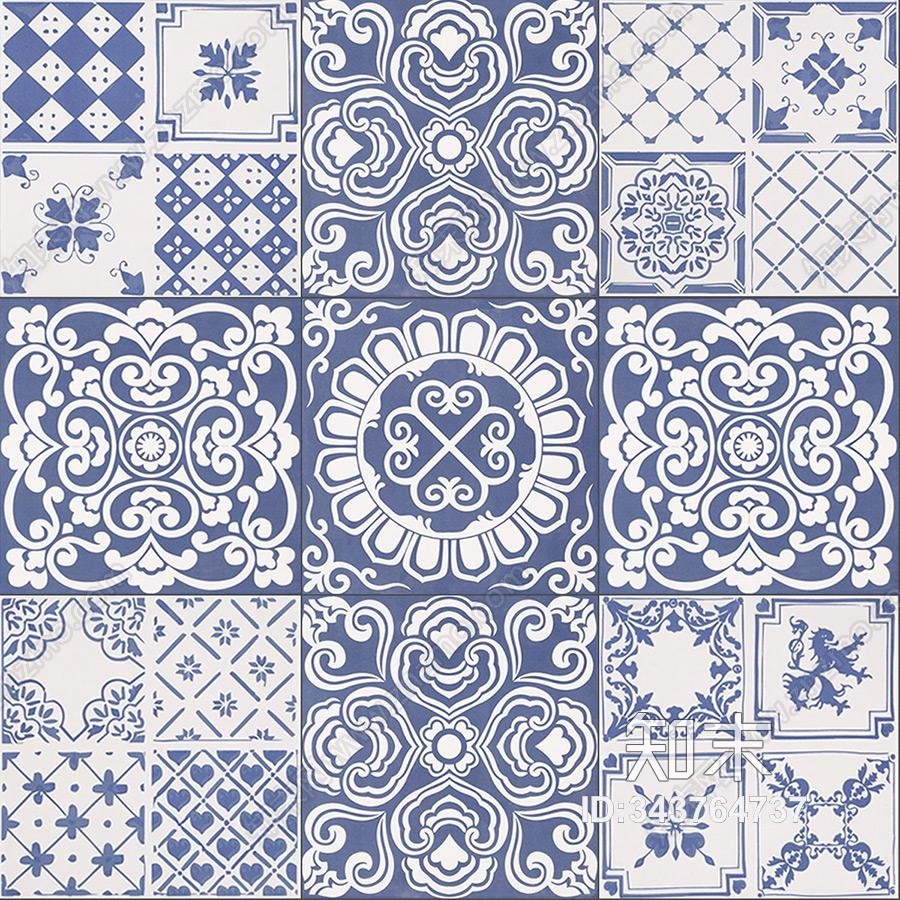 蓝色特色花砖贴图下载【ID:343764737】