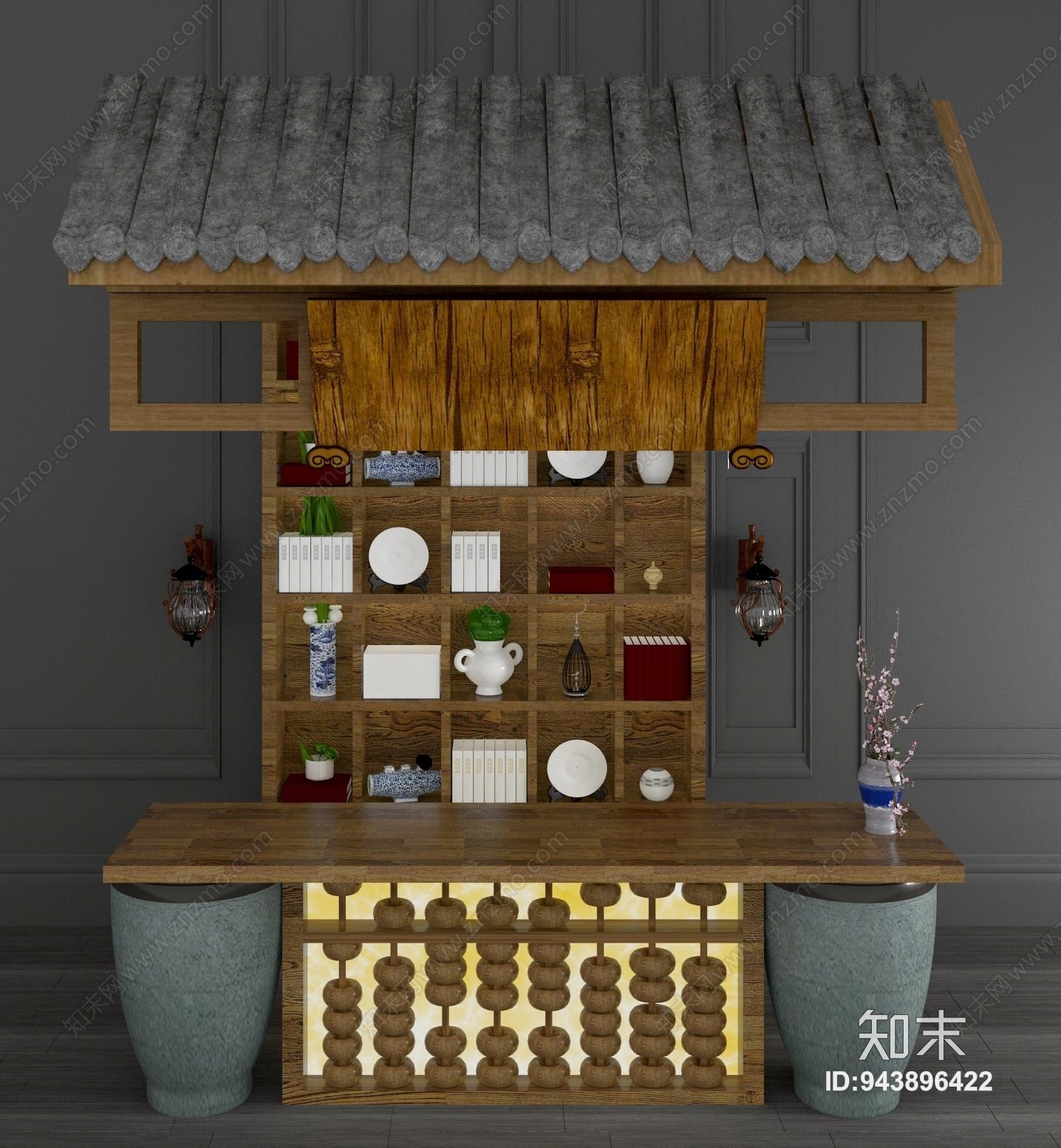 新中式屋顶3D模型下载【ID:943896422】